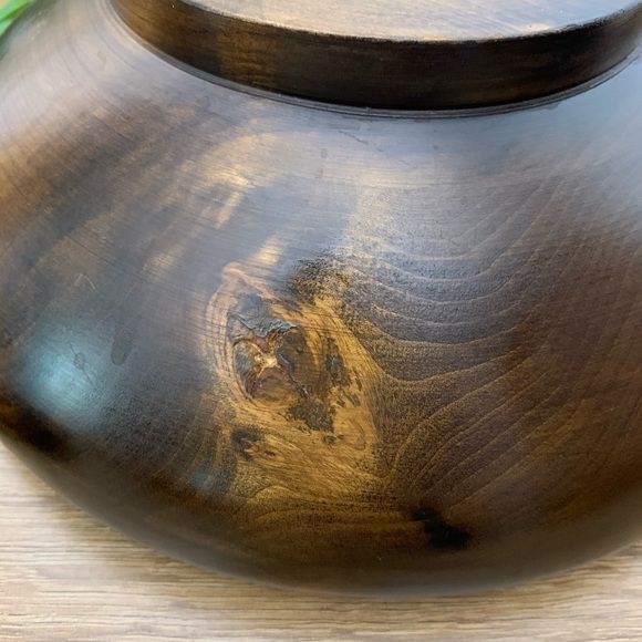 Set of 4 Dark Polished Wood Salad Bowls w/ Serving
